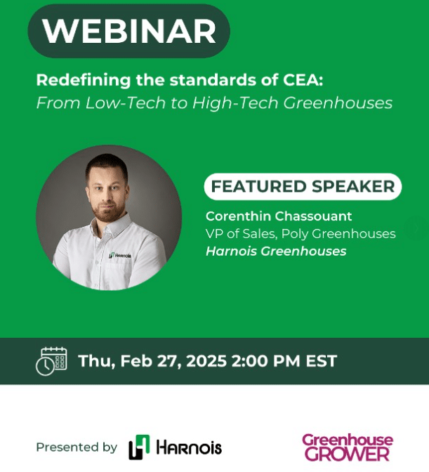 CEA Ag and Greenhouse Grower webinar with Corenthin Felix Chassouant International greenhouse project specialist