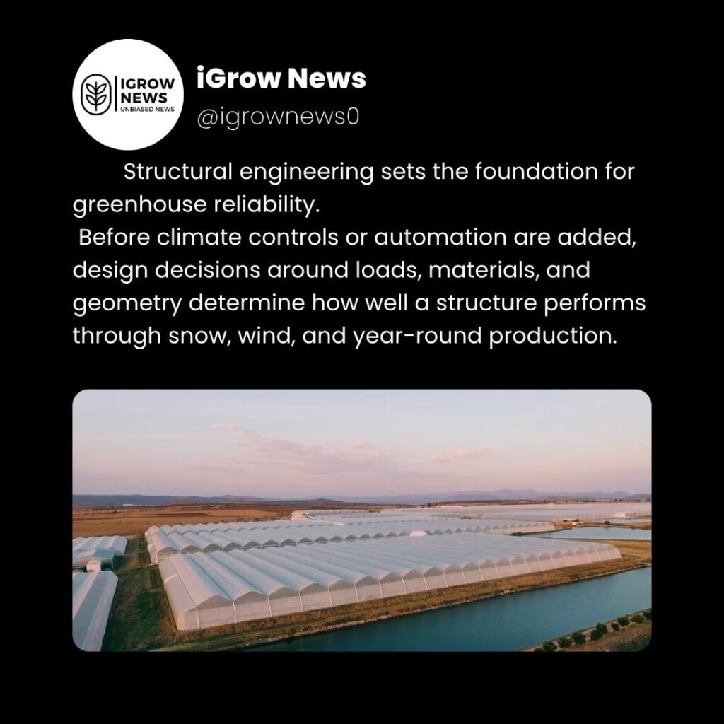 Engineered greenhouse structure designed for climate-adapted and reliable crop production