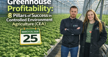 Two professionals in hydroponic basil greenhouse cultivation demonstrate the profitability of greenhouses and the eight pillars of success in controlled-environment agriculture (CEA)