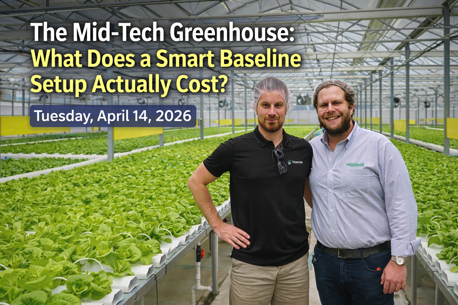 Luminosa multispan poly greenhouse interior showing growing system and climate equipment for a CEA baseline setup in North America